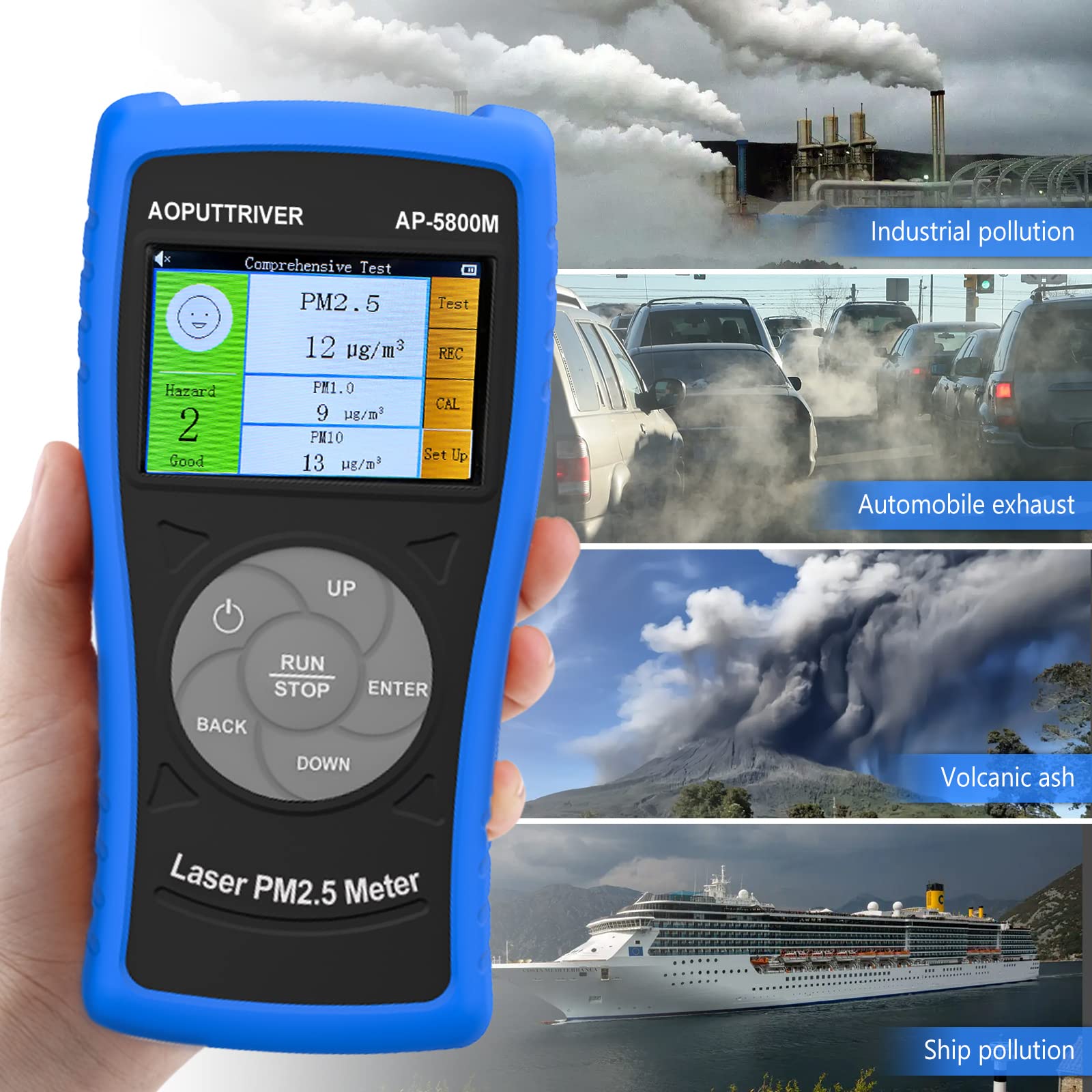 Medidor de partículas de Polvo Fino, Sensor PM2.5 AP-5800M, Monitor de Calidad del Aire PM2.5 para Prueba PM2.5, PM1.0, PM10, Adecuado para Interior/Exterior/Dormitorio/Oficina