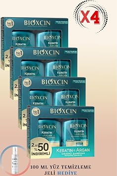 Bioxcin Keratin & Argan  ampuan 300ml  kili Paket 4 Kutu + 100ml Y z Y kama Jeli Hediye