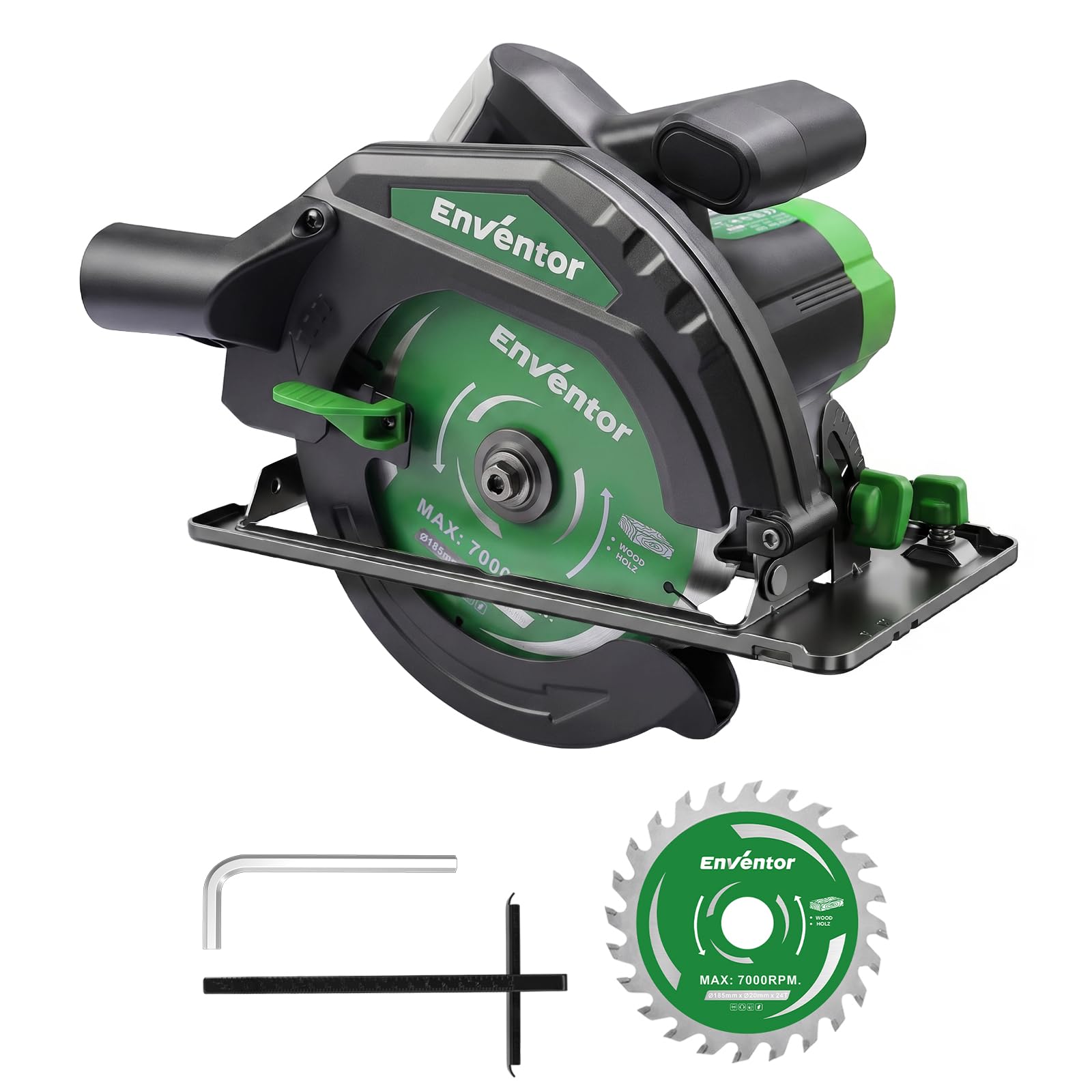 ENVENTOR 1300W Scie Circulaire, Filaire, Moteur Puissant | 5000RPM Scies Circulaires Électriques, coupe 65 mm (90 °), 44 mm (45 °), (Diamètre de Lame de Scie : 185 mm), pour Bois, PVC
