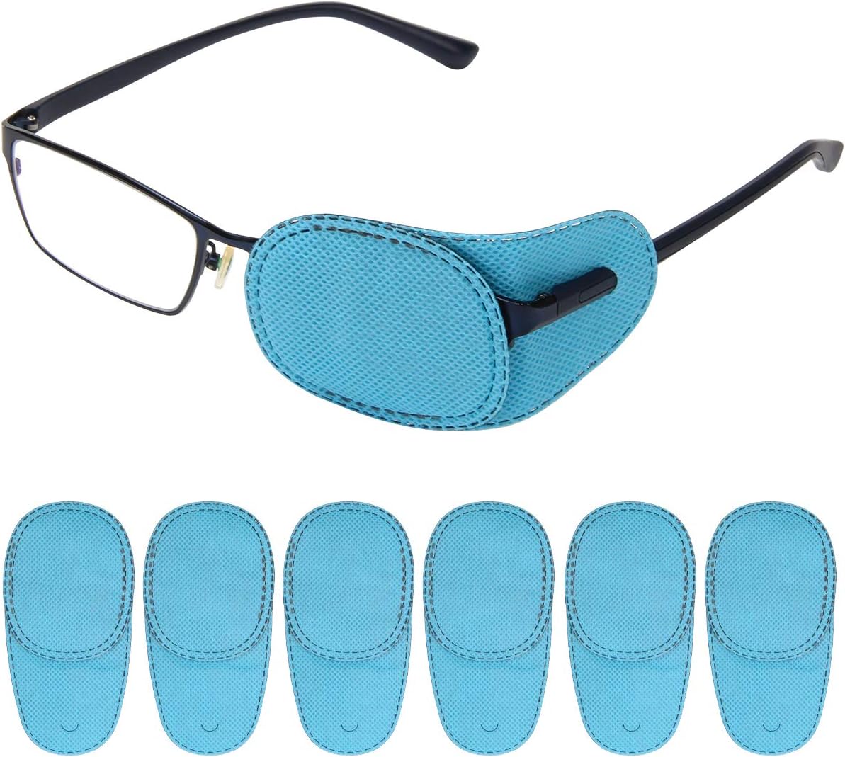 Catcan Eye Patches for Kids, Amblyopia Eye Patches for Glasses, Corrective Eye Patch, Universal for Boys and Girls, Hypo-Allergenic Cloth, 6 Pcs Eye Patch(Blue)