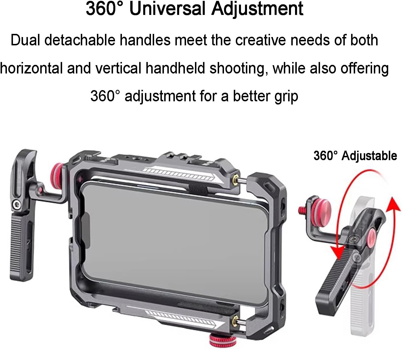 Smartphone Cage Rig with Dual Handles, Universal Quick Release Phone Stabilizer Kit, with Dual Handle Modes， with QR Tripod, Cold Shoe Mounts, for Vlogging/Video Shooting