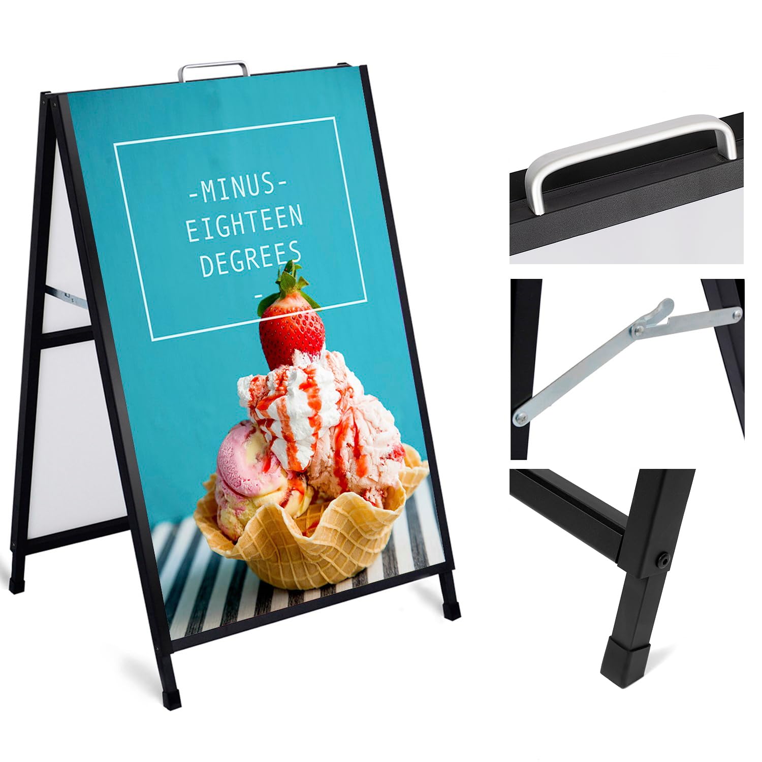 AKTOP Heavy Duty A-Frame Sidewalks Signs 24 x 36 Inch, Portable Double-Sided Metal Sandwich Board Slide-in Folding Outdoor Signboard with Handle for Businesses Advertising Poster