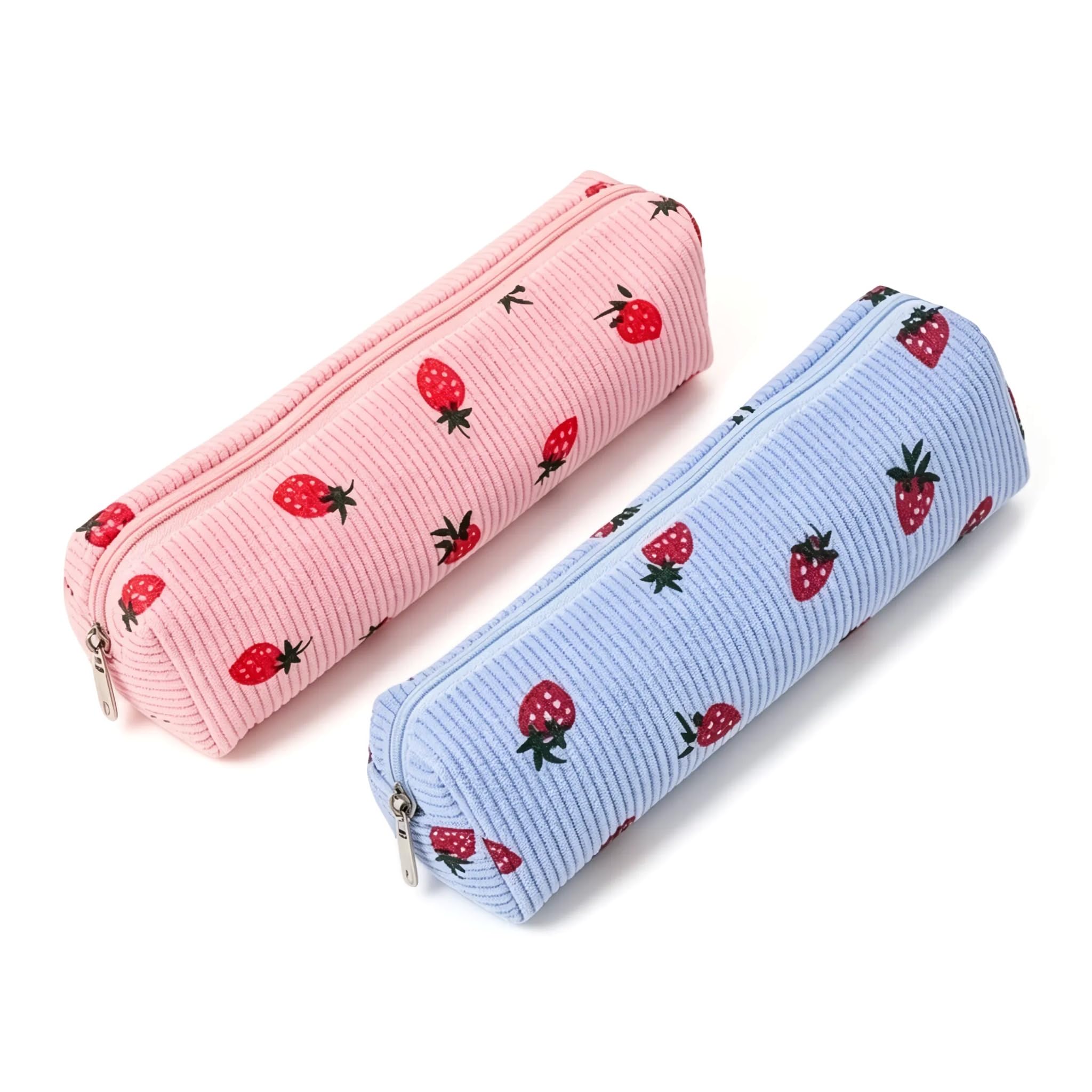 Mtbricey Cute Strawberry Pencil Case for Girls 2 Pack Corduroy Pencil Pouch