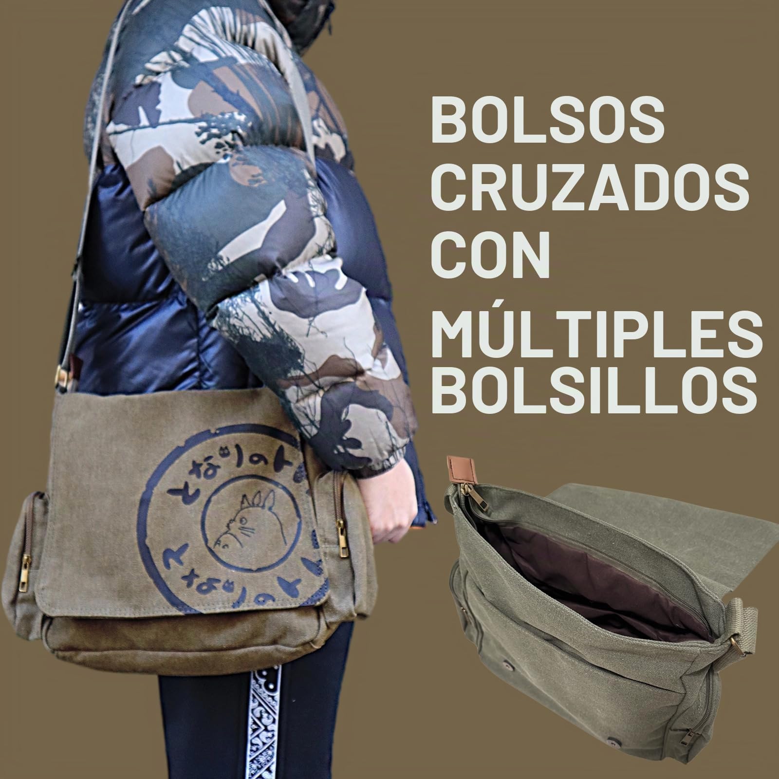 Japonés nuevo 2012 mi vecino Totoro lona mensajero bolsas de dibujos animados estudiantes libro Crossbody bolsas con múltiples bolsillos