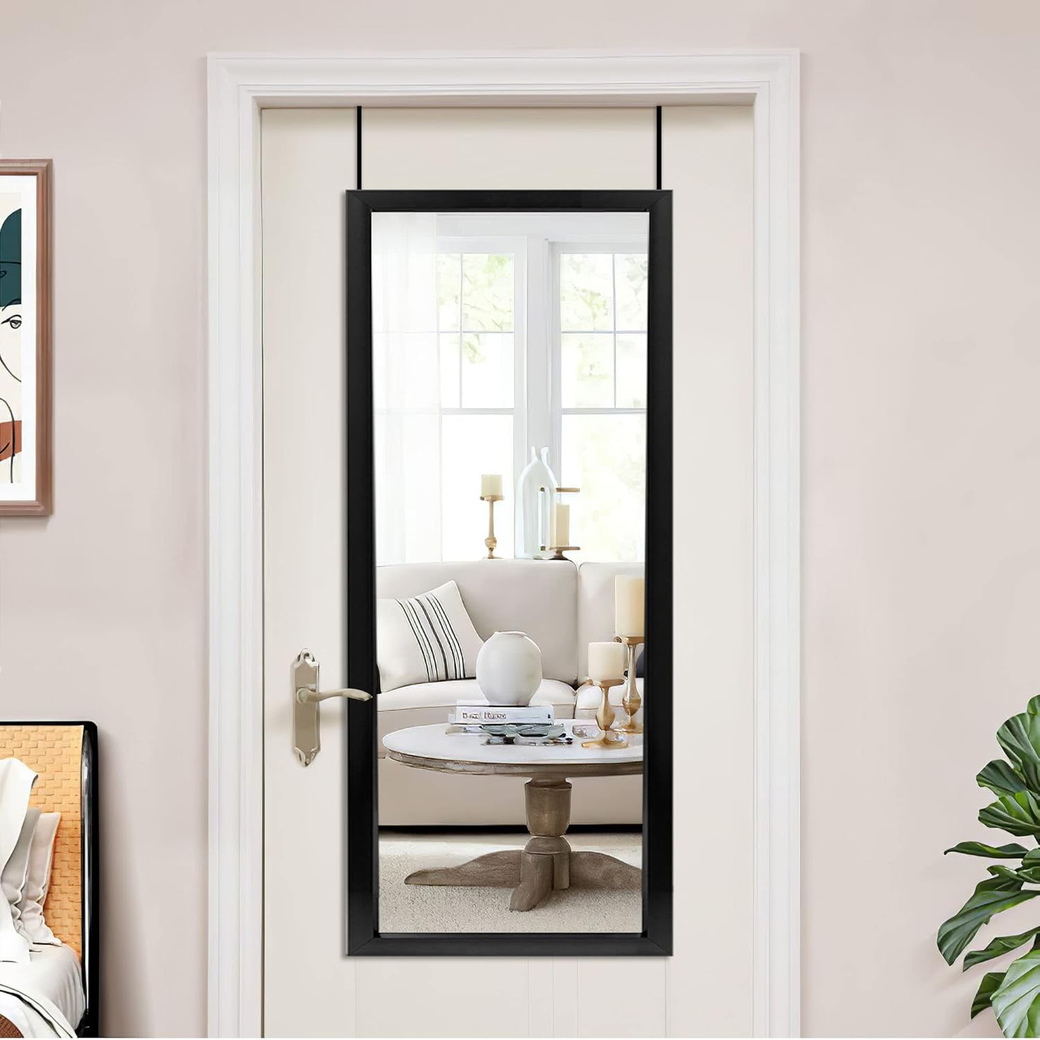 NeuType 43"x18" Over The Door Full Length Mirror, Door Wall Mirror, Wall Mount Over The Door Hanging Mirror with 2 Metal Hangers for Wall Bedroom, Bathroom, Living Room, Home Decoration (Black) Black(door Mirrror) 43"L x 18"W
