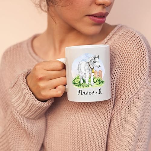 Miniatura 4 de Taza de cerámica personalizada de caballo, tazas para amantes de los animales, taza de café de caballo con nombre personalizado, taza de porcelana