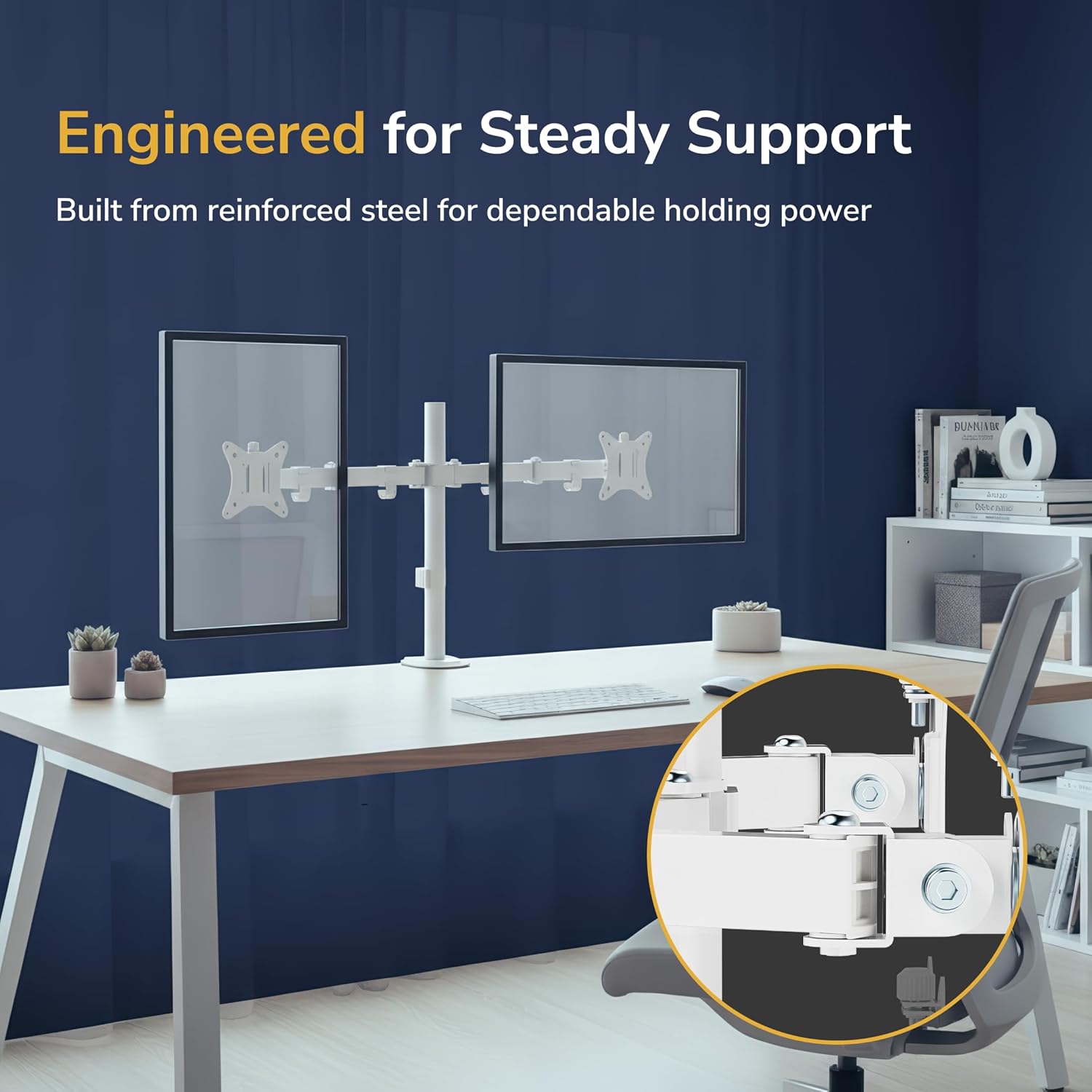 Mount-It! Dual Monitor Mount for Desk, Adjustable Tilt Swivel on Double Monitor Mounts for Screens up to 32”, Dual Monitor Arms for 2 Monitors, VESA 75x75 and 100x100 C-clamp & Grommet in White