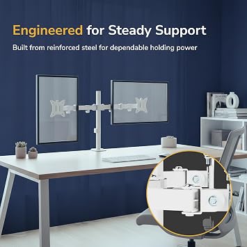 Mount-It Dual Monitor Mount Arm for Desk, Full Motion White Steel 17-32 in