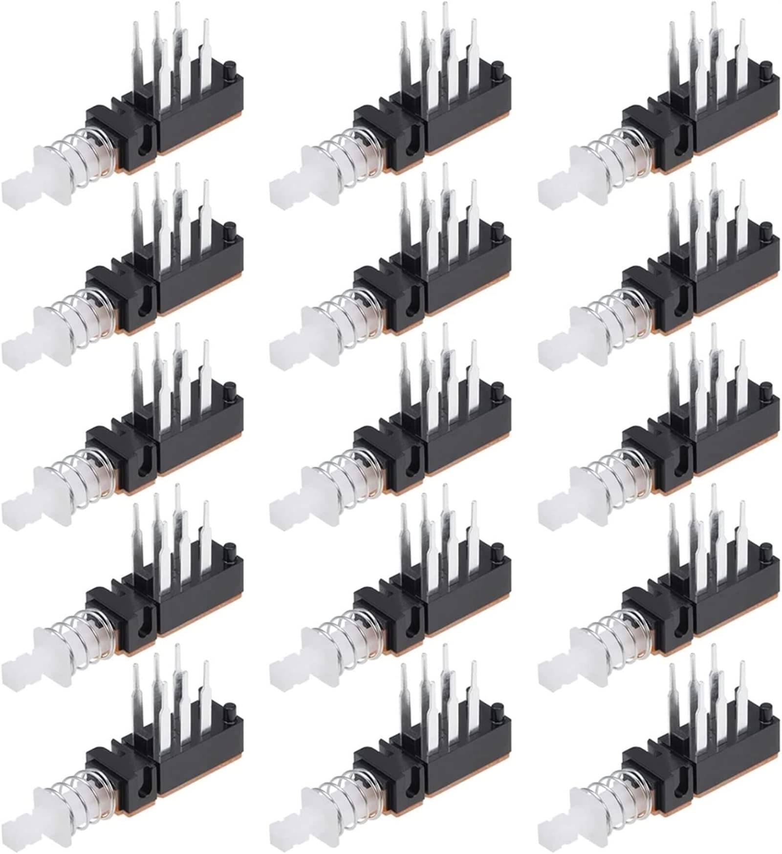 Interrupteur à bouton DPDT 6 broches auto-bloquant noir de 18mm pour circuit imprimé Lot de 20pcs