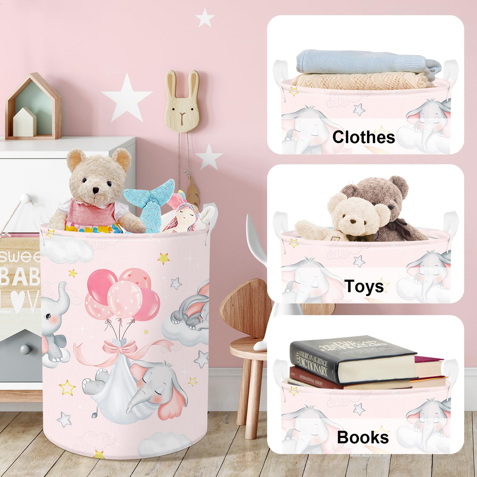 Cesta Portabiancheria 45L Clastyle - Design Fiori Rosa, Impermeabile, Con Coperchio, 36x45 Cm - Foto 2