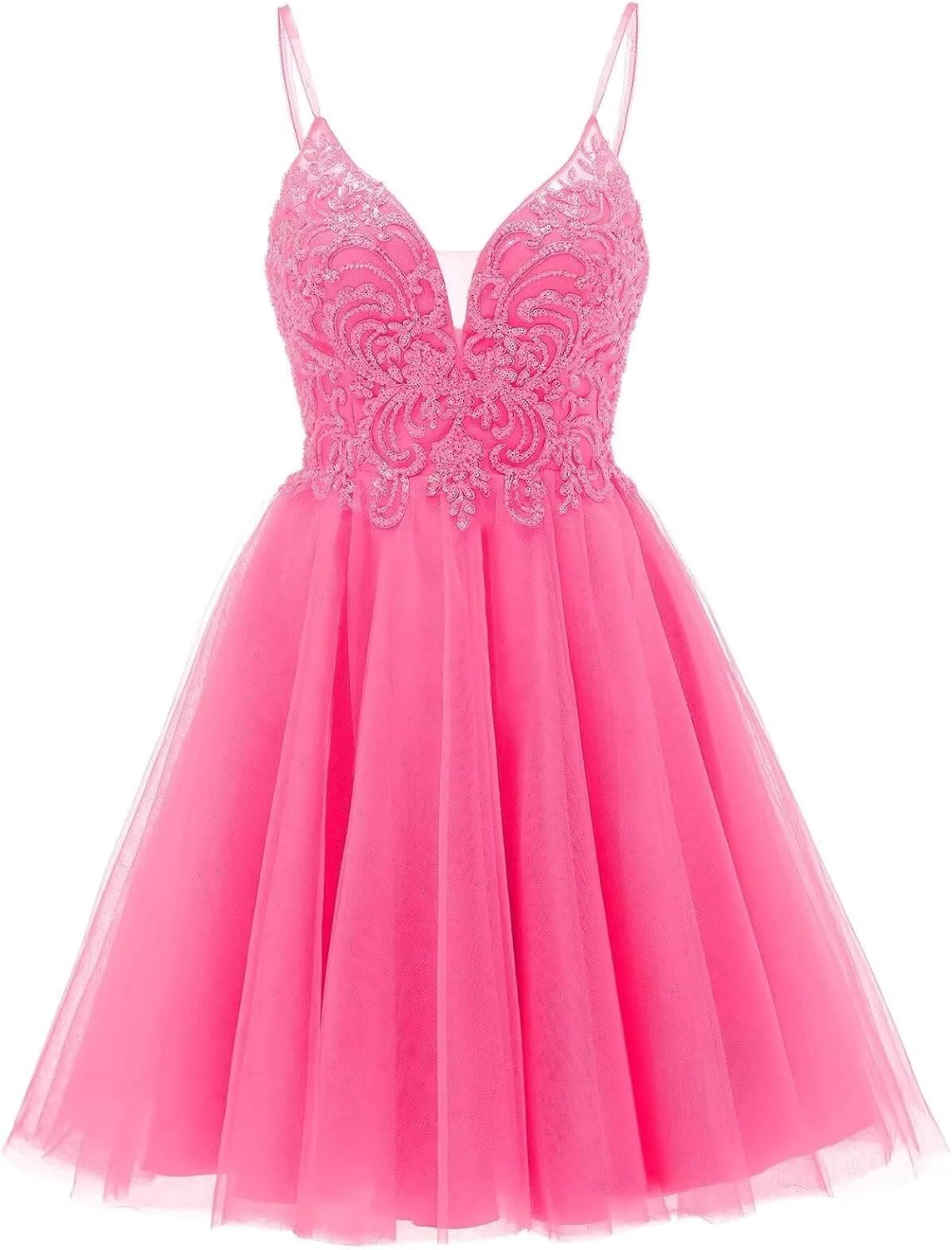 Women's Tulle Homecoming Dress Teens Spaghetti Straps Mini Dress Short Prom Dresses Cocktail Dresses