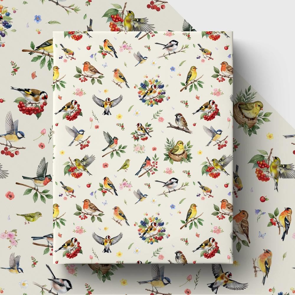 Vintage Garden Bird Wrapping Paper, 50 x 70cm Premium Eco-Friendly Gift Wrapping Sheets, Nature Bird Floral Printed Wrapping Paper for Birthday, Wedding, Party Gift Packing Decorations