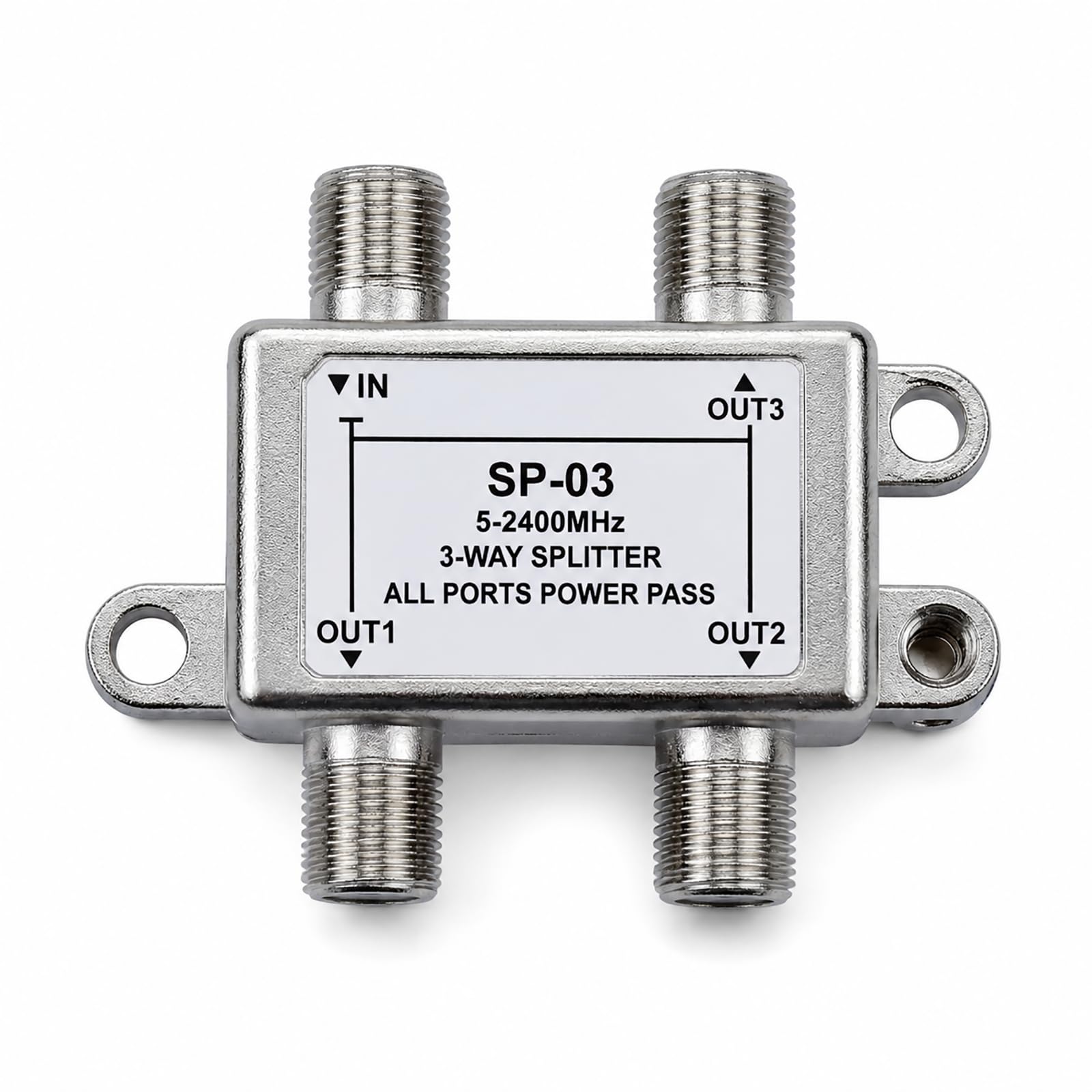 SAT Verteiler 3 Fach, 3 Wege SAT Verteiler F Stecker 5-2400 MHz für DVB-S, DVB-S2, DVB-C, DVB-C2, TV, Radio, Receiver, HDTV UHD 4K kompatibel mit Metallgehäuse, DC Durchgang für Satellitenanlage