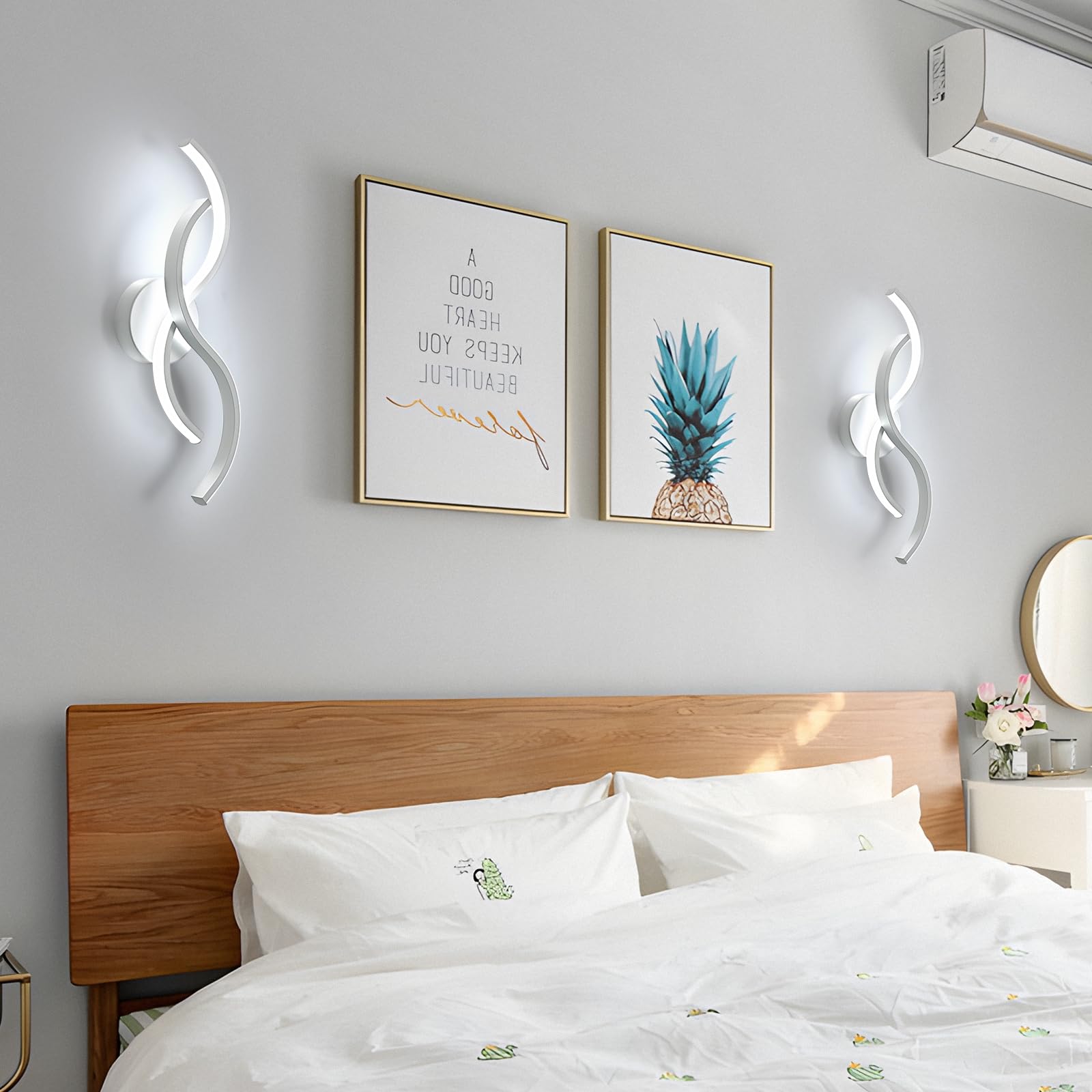 LED Lámpara de Pared Interior 42CM, Blanco Frío 6500K, 15W, Blanco | LED Aplique de Pared 15W 1687LM, Moderno Iluminación Interior Diseño Curvo para Dormitorio Sala de Estar Escaleras Pasillo