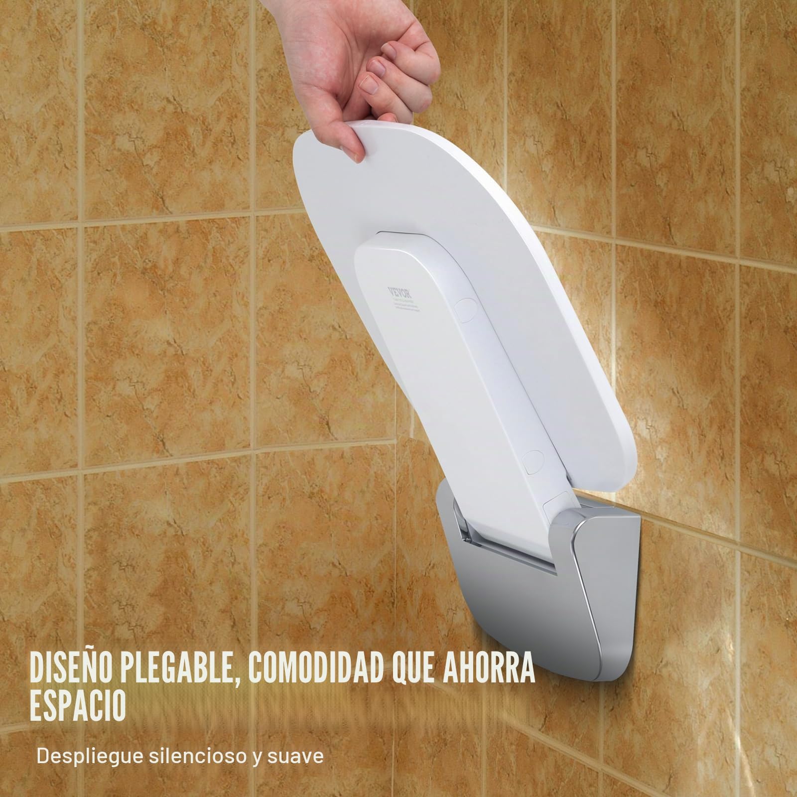 VEVOR Asiento de Ducha Plegable de Urea-formaldehído, 345 x 325 mm Desplegado, Montado en la Pared con Capacidad de Carga de 204 kg, Que Ahorra Espacio para Personas Mayores, Niños y Adultos, Blanco