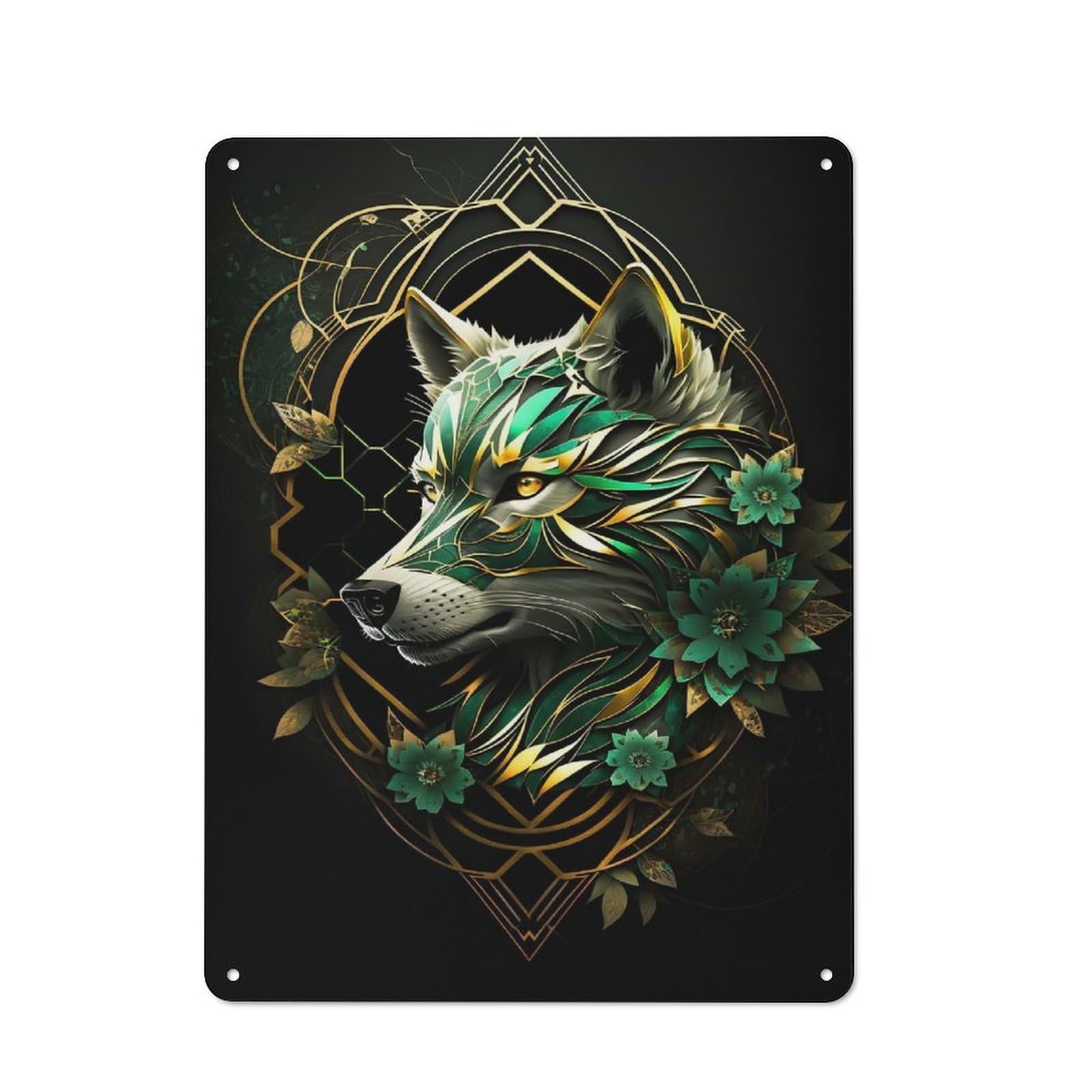 Junmoney Abstract Geometric Wolf Metal Sign 40X30cm With For Workshop Wall, Retro Decor, For Garage, Workshop And Man Cave Decoration