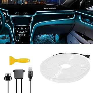Miisiya Tira de luz LED para interior de coche, color azul hielo, luz de neón de 5 V USB (5 m)