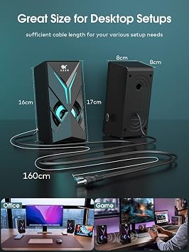OR O R O W OROW Computer Speakers, Desktop Speakers with Various Colorful LED, 10W Gaming Speakers with Volume Control,RGB Computer Speakers for Monitor/Laptop
