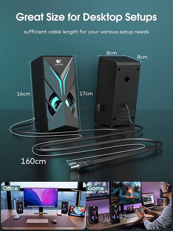 OR O R O W OROW Computer Speakers, Desktop Speakers with Various Colorful LED, 10W Gaming Speakers with Volume Control,RGB Computer Speakers for Monitor/Laptop
