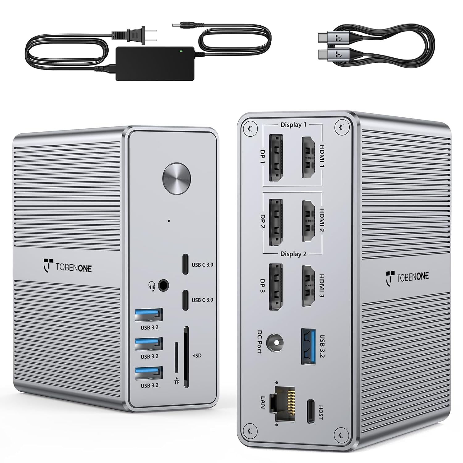 TobenONE Station d'accueil DisplayLink Triple Écran 4K et Alimentation 120W