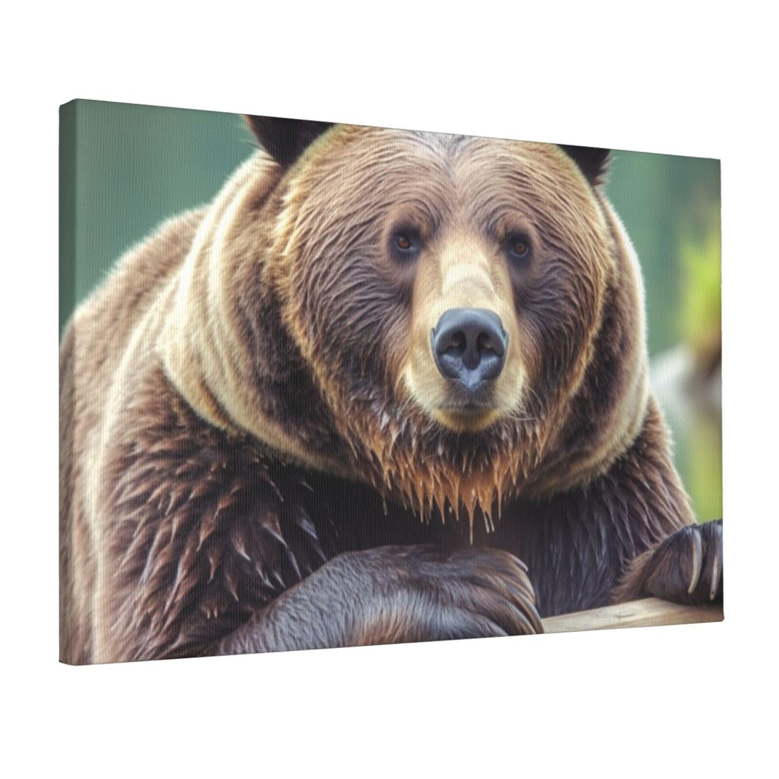 KLOPH Grizzly bear Canvas Wall Art for Living Room 12"x18" Modern Artwork Painting for Bathroom Hanging Canvas Prints Aesthetic Wallart for Bedroom Kitchen Office Wall Decor
