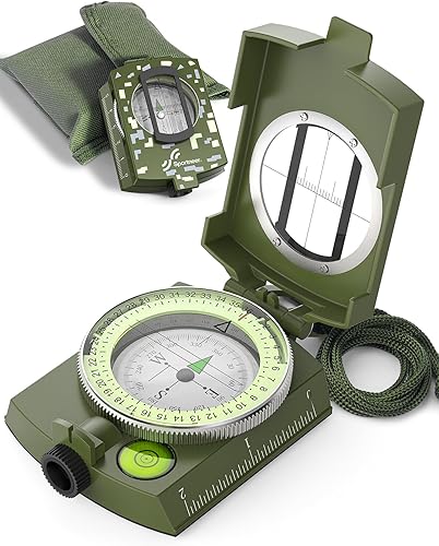 Miniatura 10 de Sportneer Brújula: Brújula de orientación ligera y duradera precisa con correa y estuche de transporte, brilla en la oscuridad, esenciales
