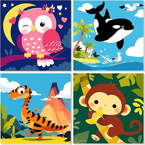 Miniatura 64 de EOBROMD Mrine Life - Paquete de 4 kits de pintura enmarcada por números para niños, kits de bricolaje para niños de 4 a 8 a 12 años, pintura sobre