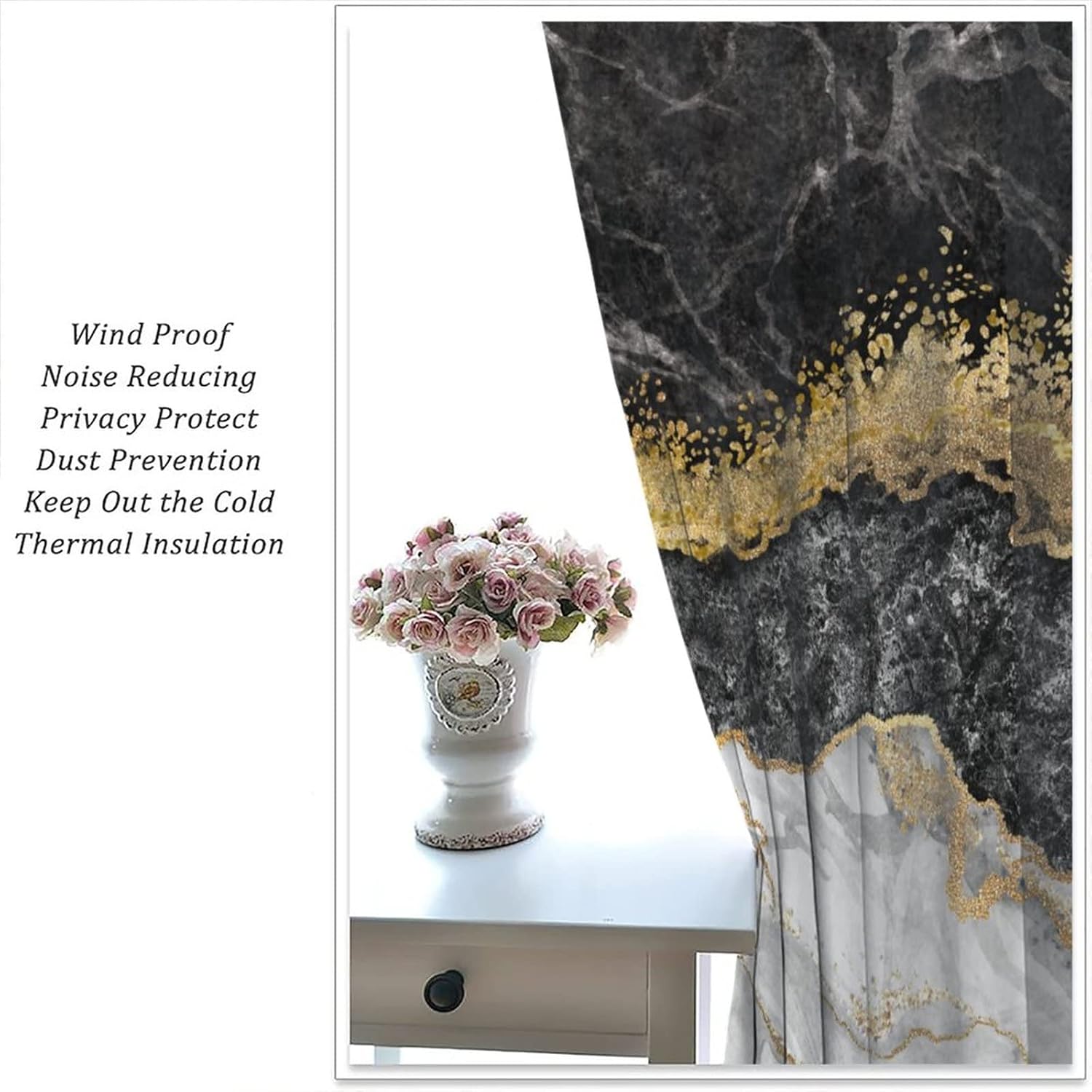 Abstract Marble Curtains White and Gold Stripes Marble Printed Curtains for Bedroom Living Room Decoration and Blackout Curtains W42 * L63 Inches