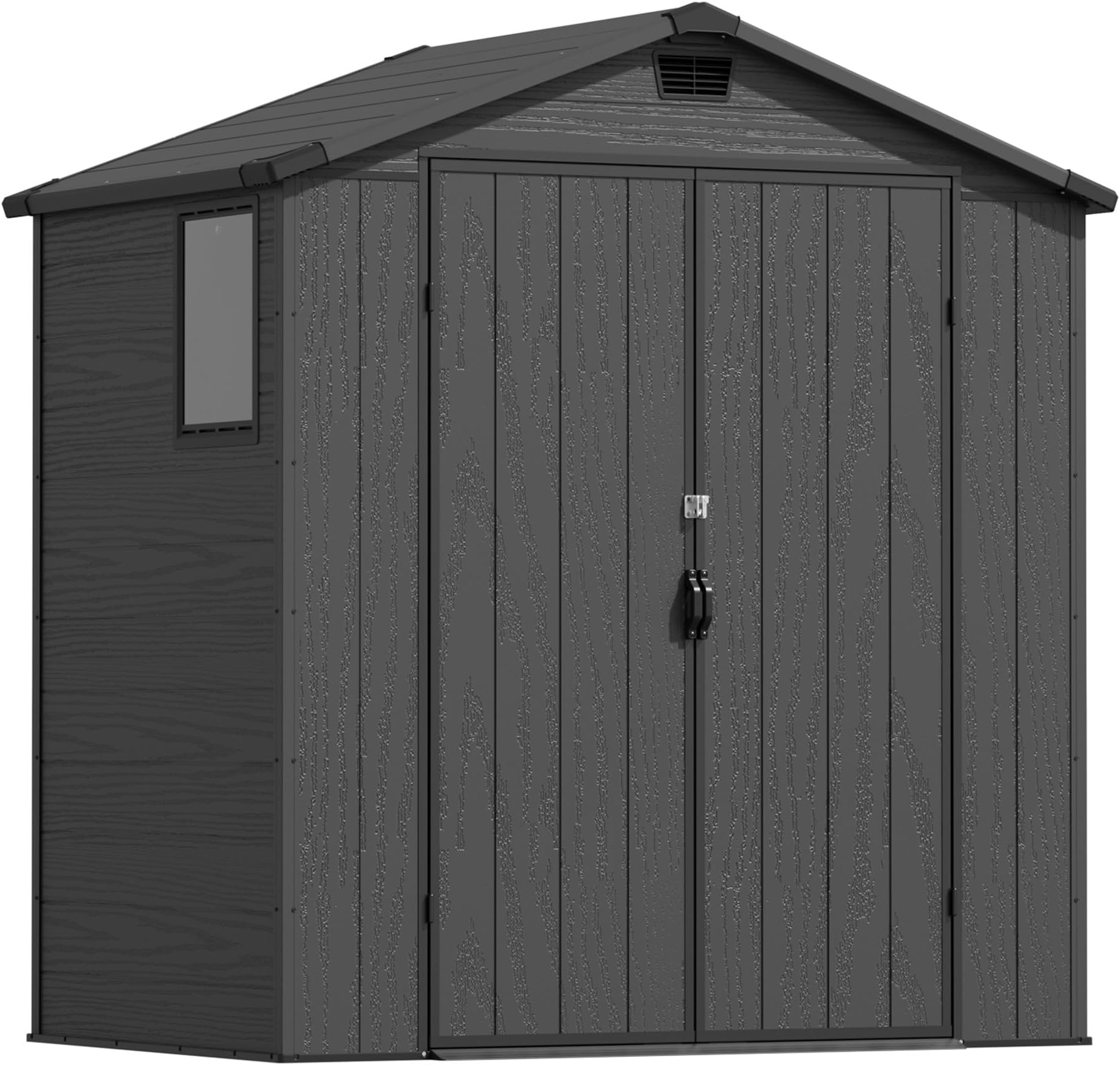 Devoko 6x4 FT Resin Outdoor Storage Shed with Floor, Plastic Outdoor Garden Shed with Window, Durable Tool Storage Shed with Lockable Door for Patio, Garden, Backyard, Dark Gray