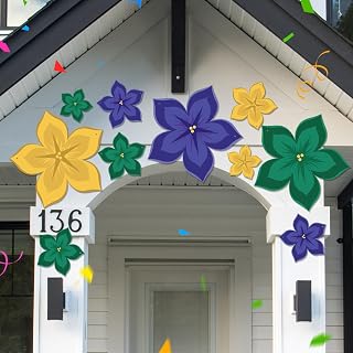 Marsui 6 Pcs Large Mardi Gras Carnival Float Flower Set Decorations Mardi Gras Yard Accessories Big Carnival Centerpiece Gold Green Purple Outdoor Banner Fat Tuesday Party Decorations