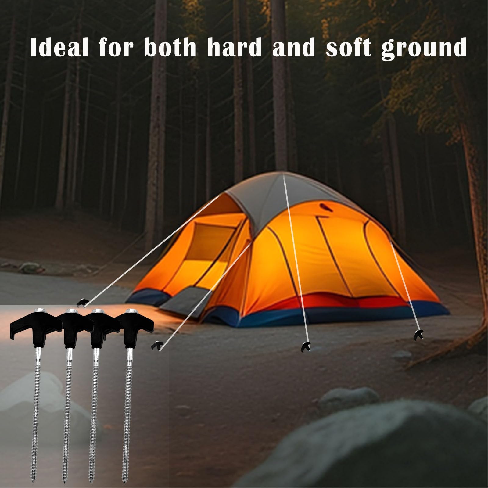 Nexboraque Confezione da 20 picchetti da tenda a vite, 20 cm, resistenti ancoraggi a terra con testa esagonale, picchetti da campeggio per patio, giardino, tettoie, prati, esterni (nero)