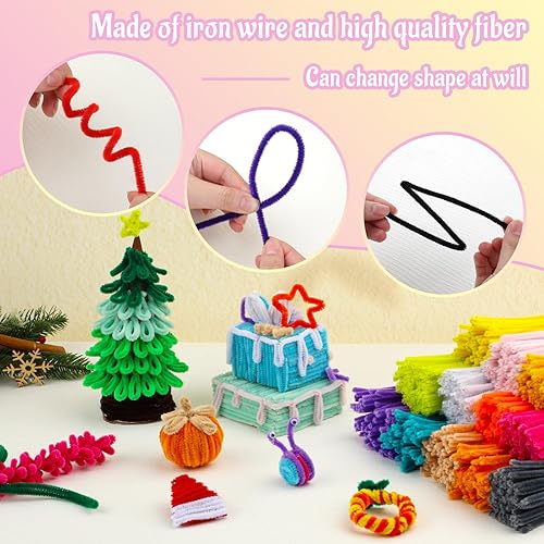 Miniatura 4 de Mnuizu 200 tallos de felpilla para manualidades, palitos peludos, suministros de manualidades de Navidad para bricolaje y decoración de manualidades