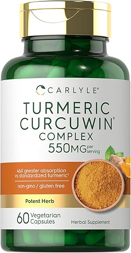Carlyle Curcumina de cúrcuma de 550 mg | 60 cápsulas vegetarianas | Alta absorción con 95% de curcuminoides y extracto de CurcuWin | Suplemento sin
