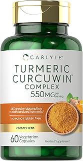 Carlyle Turmeric Curcumin 550mg | 60 Vegetarian Capsules | High Absorption with 95% Curcuminoids and CurcuWin Extract | Non-GMO & Gluten Free Supplement