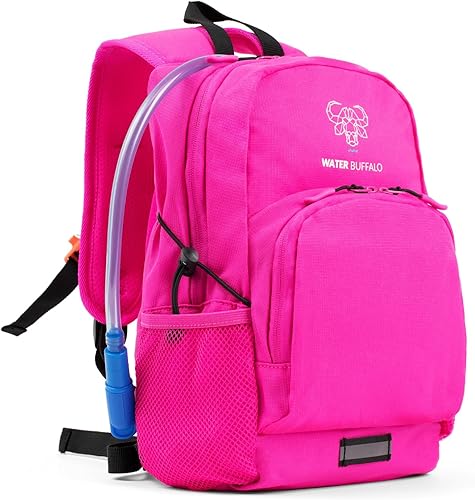 Water Buffalo Mini mochila de senderismo Sherpa para niños y mochila de hidratación, con vejiga de 1.5 L, ajuste ajustable, ribete reflectante,