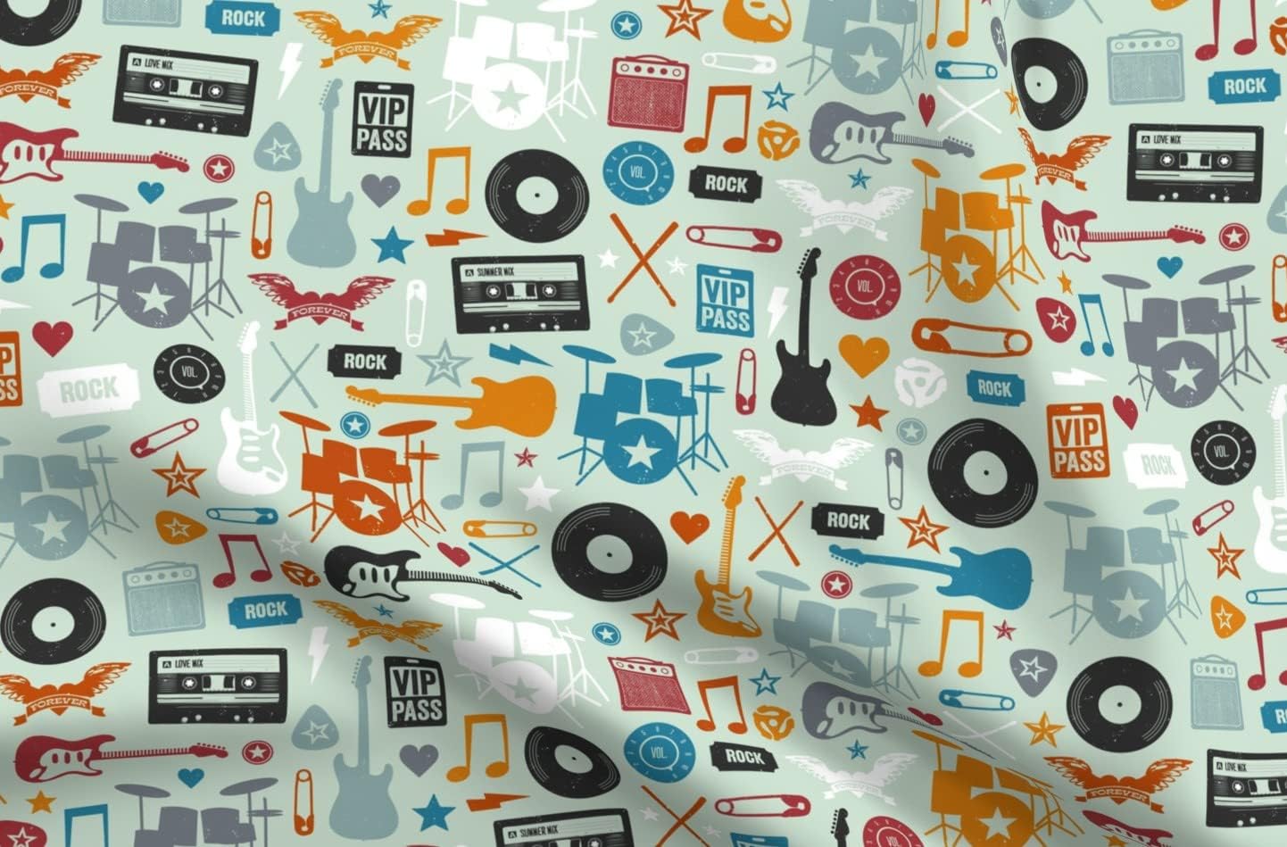 Spoonflower Fabric - Love Rock Roll Music Guitar Band Boys Printed on Upholstery Velvet Fabric Fat Quarter - Upholstery Home Decor Bottomweight Apparel