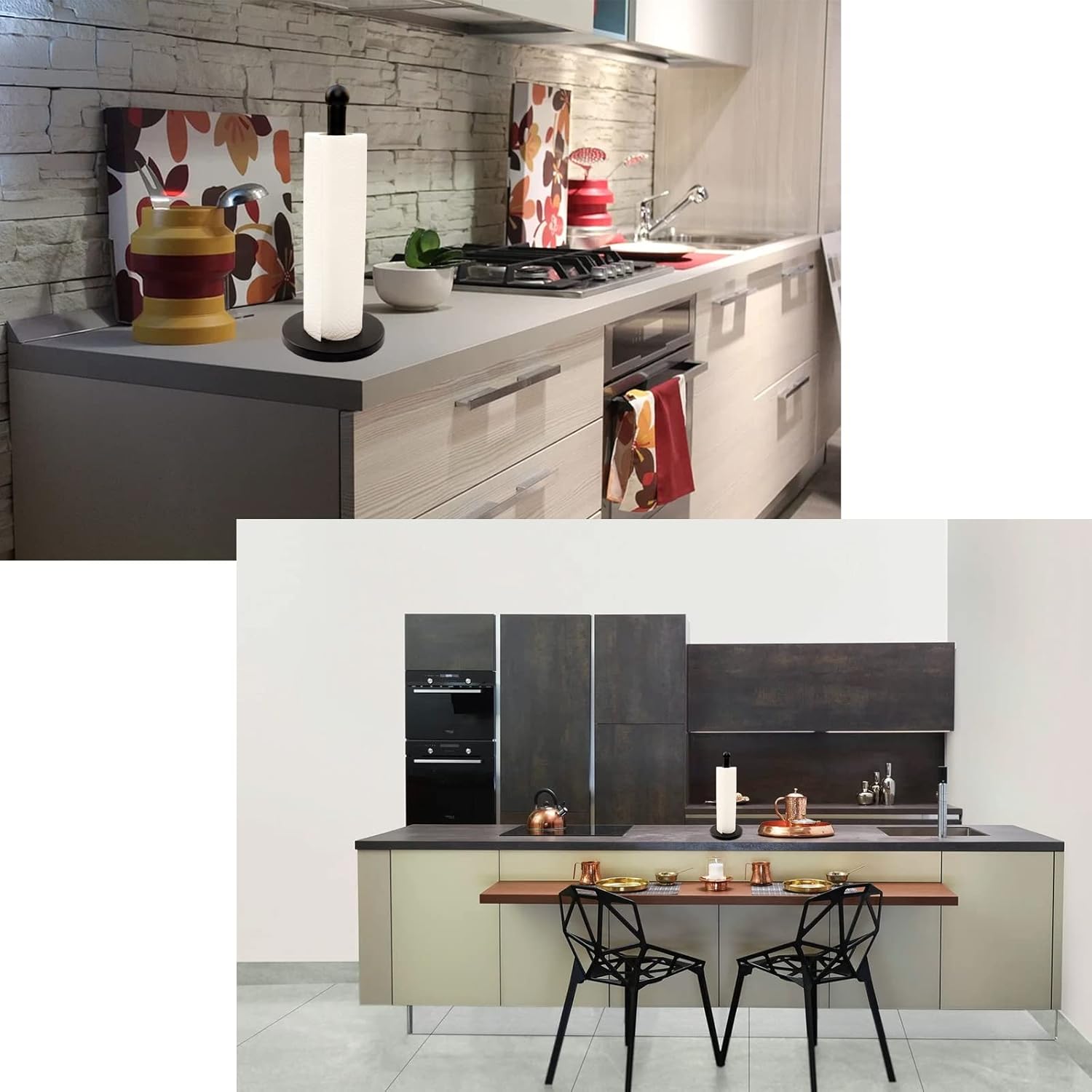 Paper Towel Holder Black Paper Towel Holder Countertop Paper Towel Holder Stand with Heavy Duty Base Stainless Steel Paper Towel Holder Kitchen Standing Paper Towel Roll Holders, Matte Black