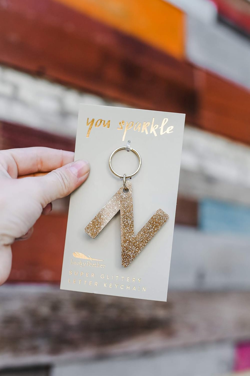 Lucky Feather N initial keychain | Christmas Stocking Stuffers for Women | Glitter key chain| letter N keychain great purse charms for Key Handbag Backpack Bag, Trendy Gift | llaveros para mujer