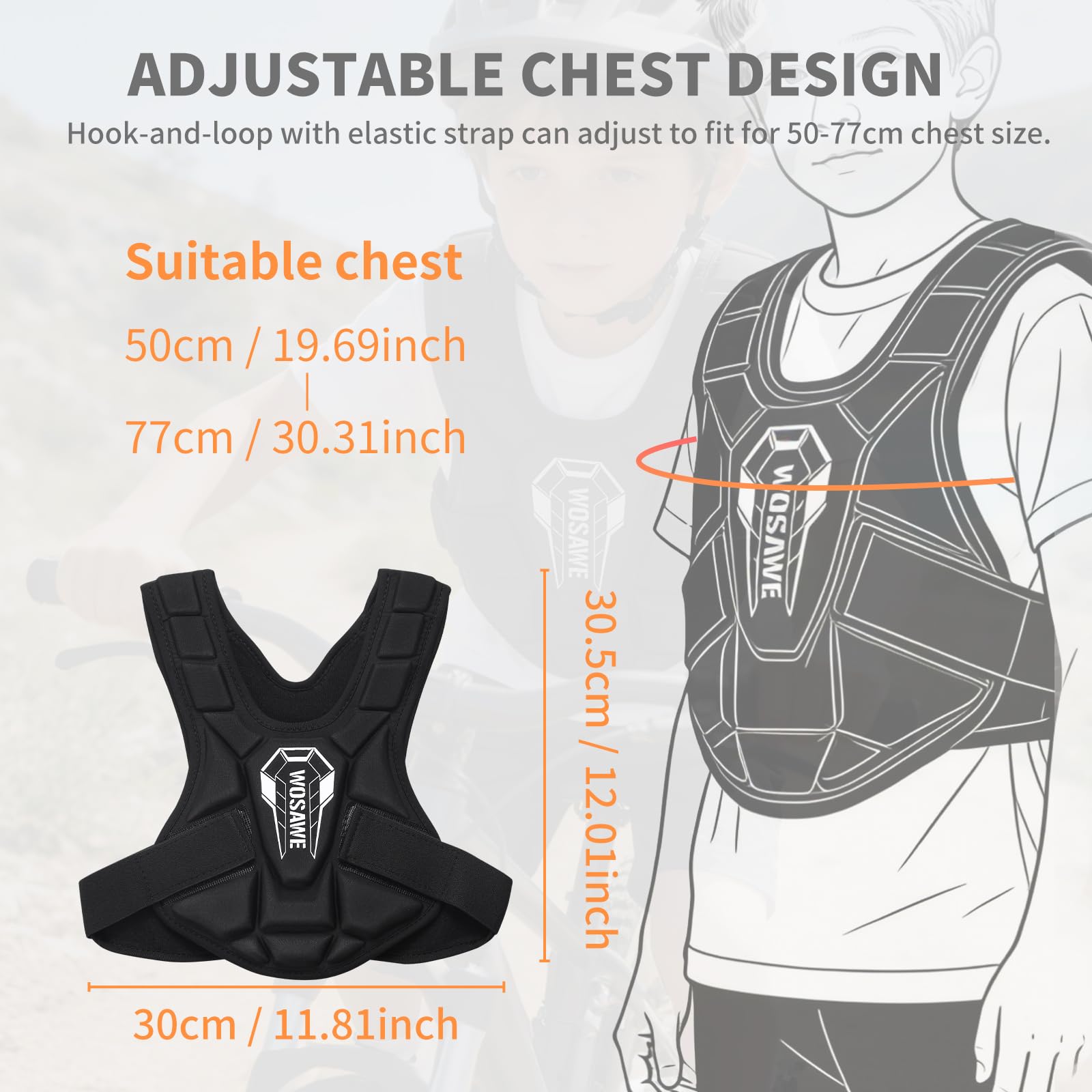 WOSAWE Gilet Sportif Enfant, Haut Respirable Rembourré pour Cyclisme, Trottinette, Snowboard et Football, Noir