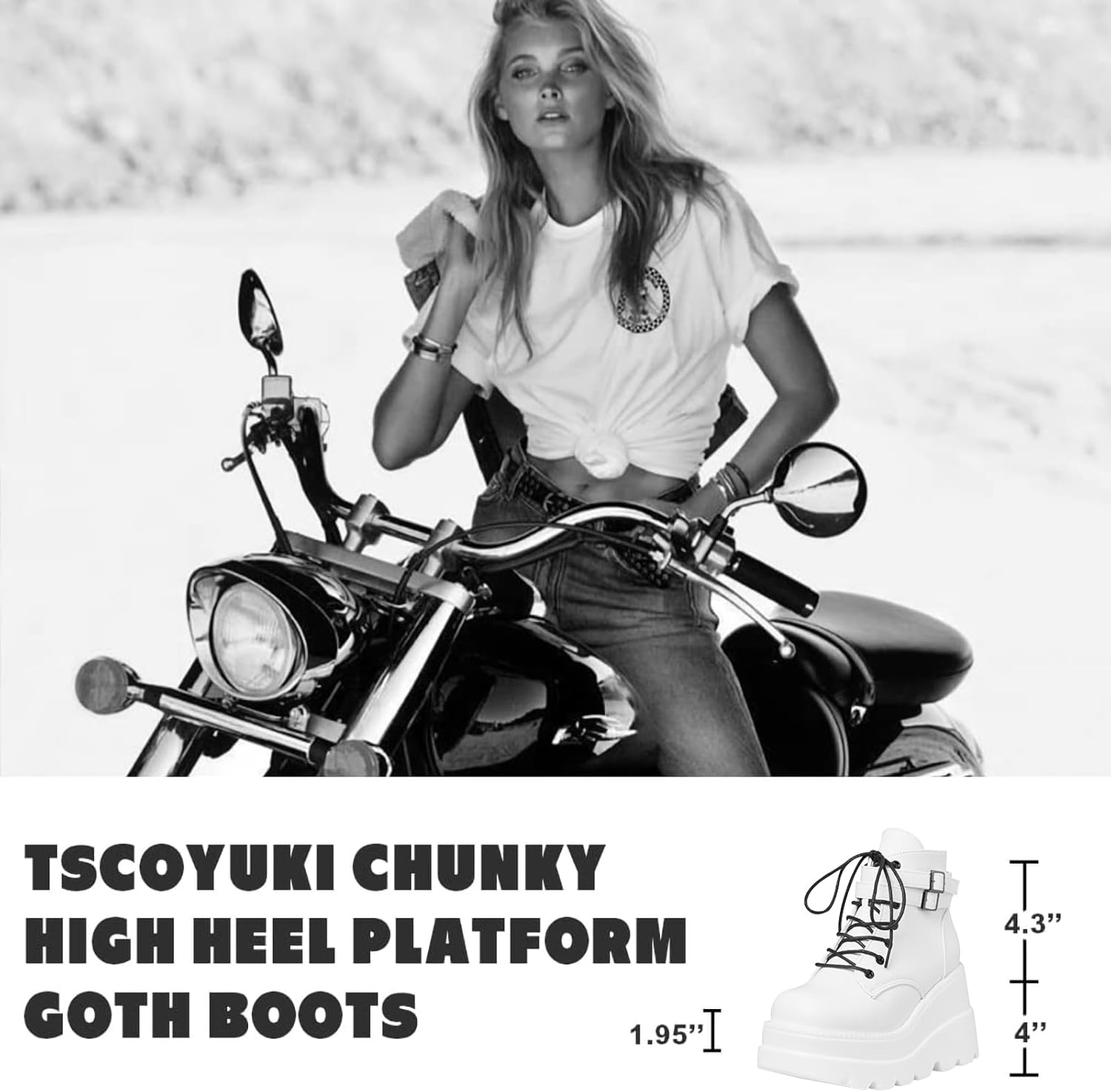 Tscoyuki Platform Ankle Boots for Women Chunky High Heel Booties Goth Round Toe Combat Boots Women Lace Up Motorcycle Wedges - Image 4