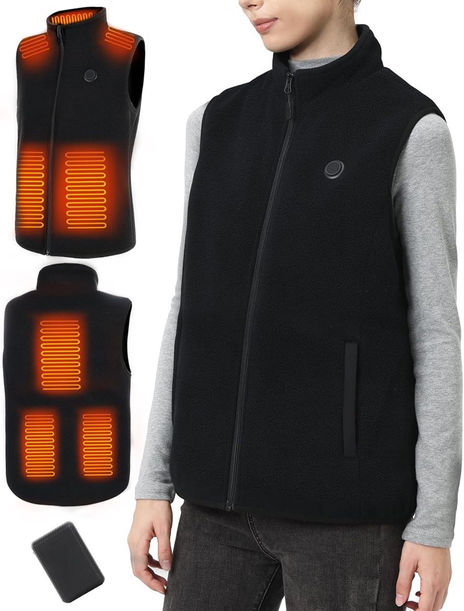 Mincoo Heated Vest Women's Fleece with 5 V 10000 mAh Battery - Women's Fleece Heating Vest with 3 Adjustable Temperatures, 5 Heated Zones, Ideal for Outdoor Work, Skiing, Hiking and Commuting, black : Amazon.de: Fashion
