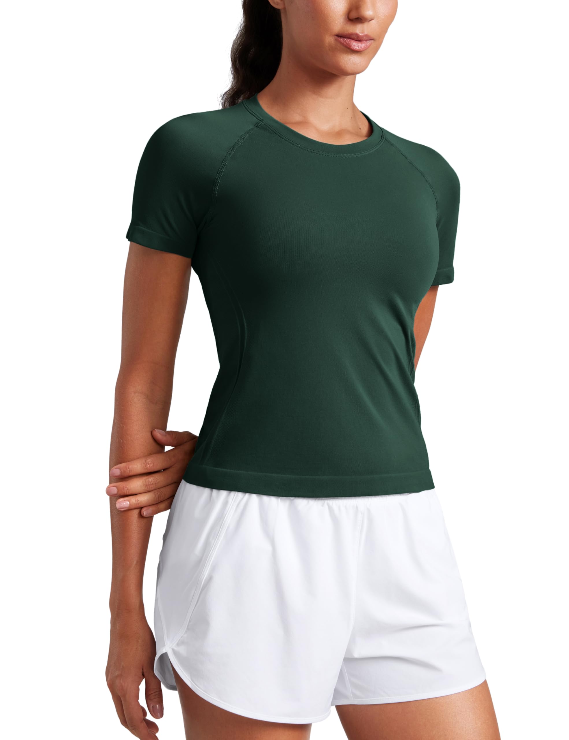 CRZ YOGA Damen T-Shirt Nahtlos Atmungsaktiv Top Sportshirt Laufshirt Sport Gym Basic Oberteile Kurzarm Shirts