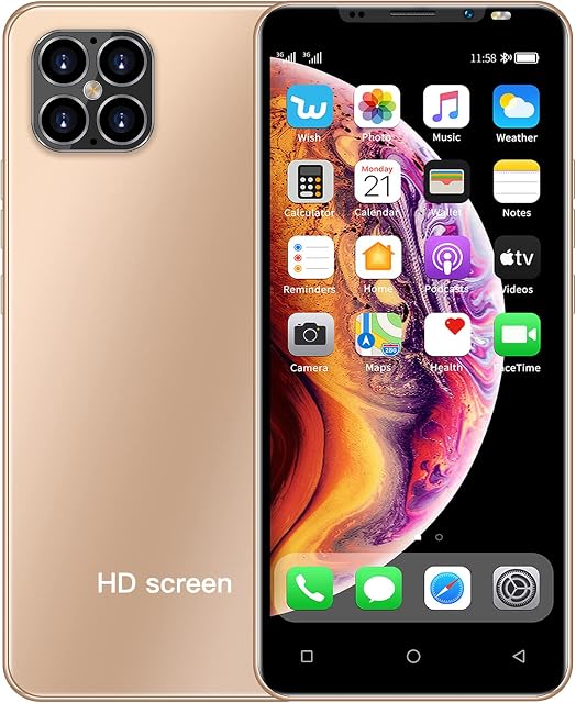  HyRich Cheap and Basic Mobile phones,SIM-Free & Unlocked Smartphone, Dual SIM Dual Camera Cute Cellphone (IP12mini-Gold)