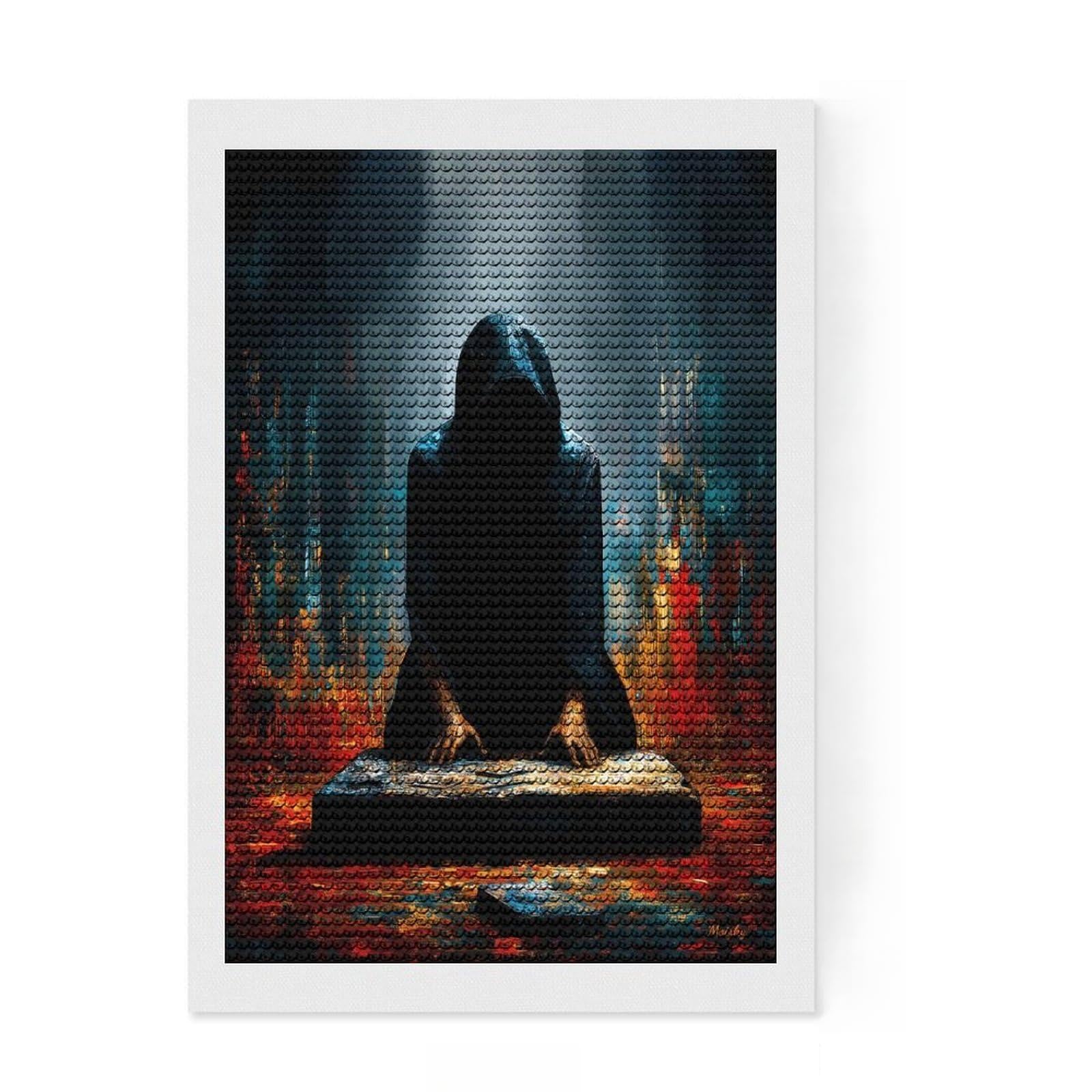 Junmoney The Oath Beneath The Veil – The Kneeling Figure Before The Stone DIY Diamond Art Canvas Kit 8"x12", Bedroom Decor, for Craft Lovers, Full Kit Included, Thoughtful Handmade Gift