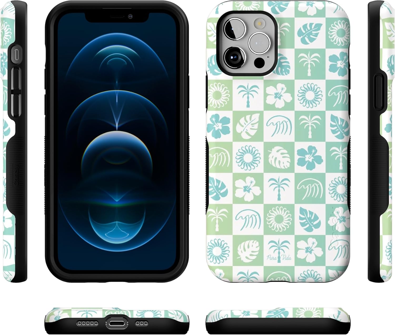 Casely iPhone 12/12 Pro Case | Pura Vida | Coastal Checkers | Bold Protective Design | Compatible with MagSafe