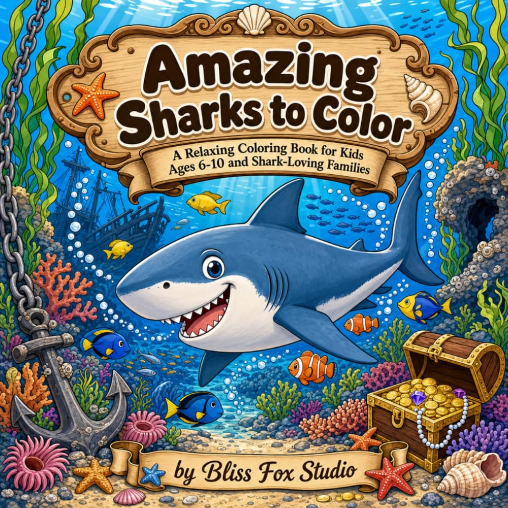 Amazing Sharks to Color: A Relaxing Coloring Book for Kids Ages 6-10 and Shark-Loving Families