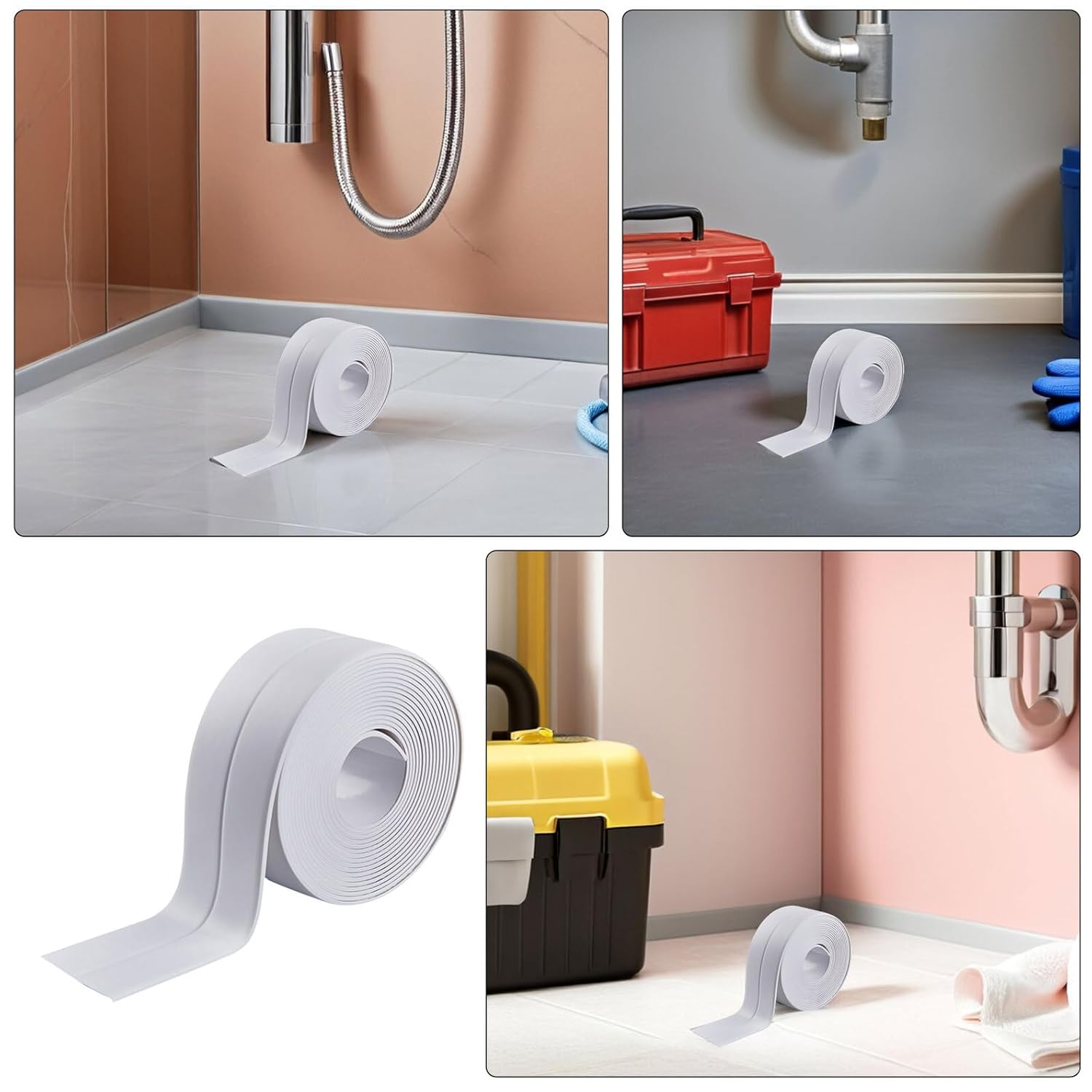 Garneck 10 Rolls Self Adhesive Caulk Tape Easy Install Shower Sealant Strip for Bathroom Toilet Tub Strong Adhesion Sealant Caulking Strip for Kitchen Countertop Edge Protection