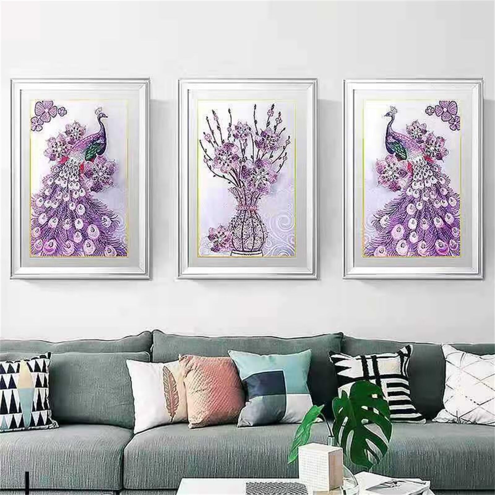Broderie diamant paon violet 60x90cm peinture par numéros grand format