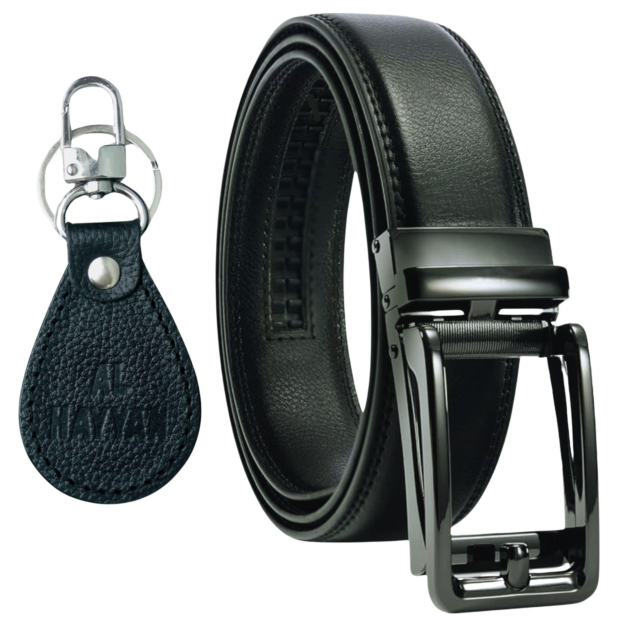 AL HAYYANRatchet Belt Men - 1 3/8" Dress Cowhide Leather Belt for Men Comfort Click with gift Maching key keychain - Perfect Companion to Mens Dress Shoes formal attire