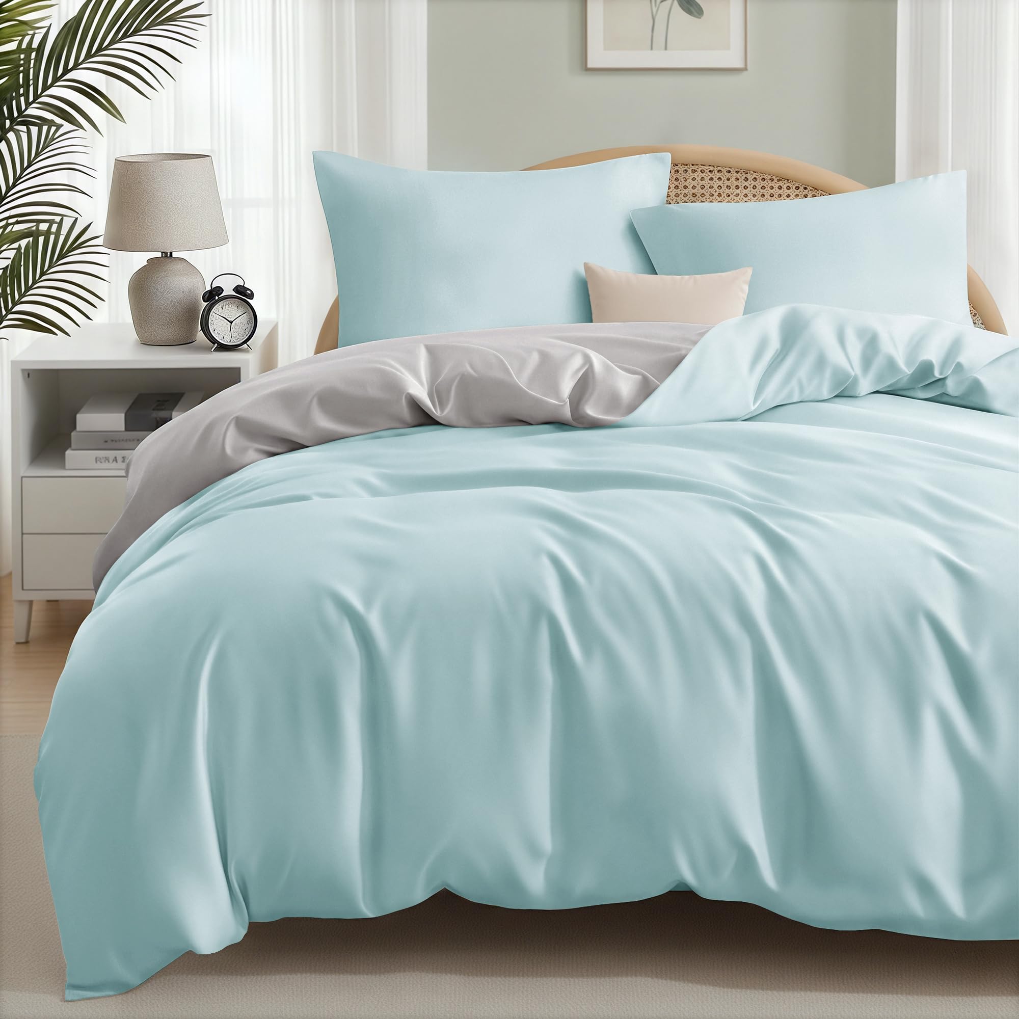 Exclusivo Mezcla Bettwäsche 200x200 cm Bettwäsche-Set 3 Teilig, 1 Bettbezug mit Reißverschluss und 2 Kissenbezüge 80x80 cm, Bedding Set Hellblau